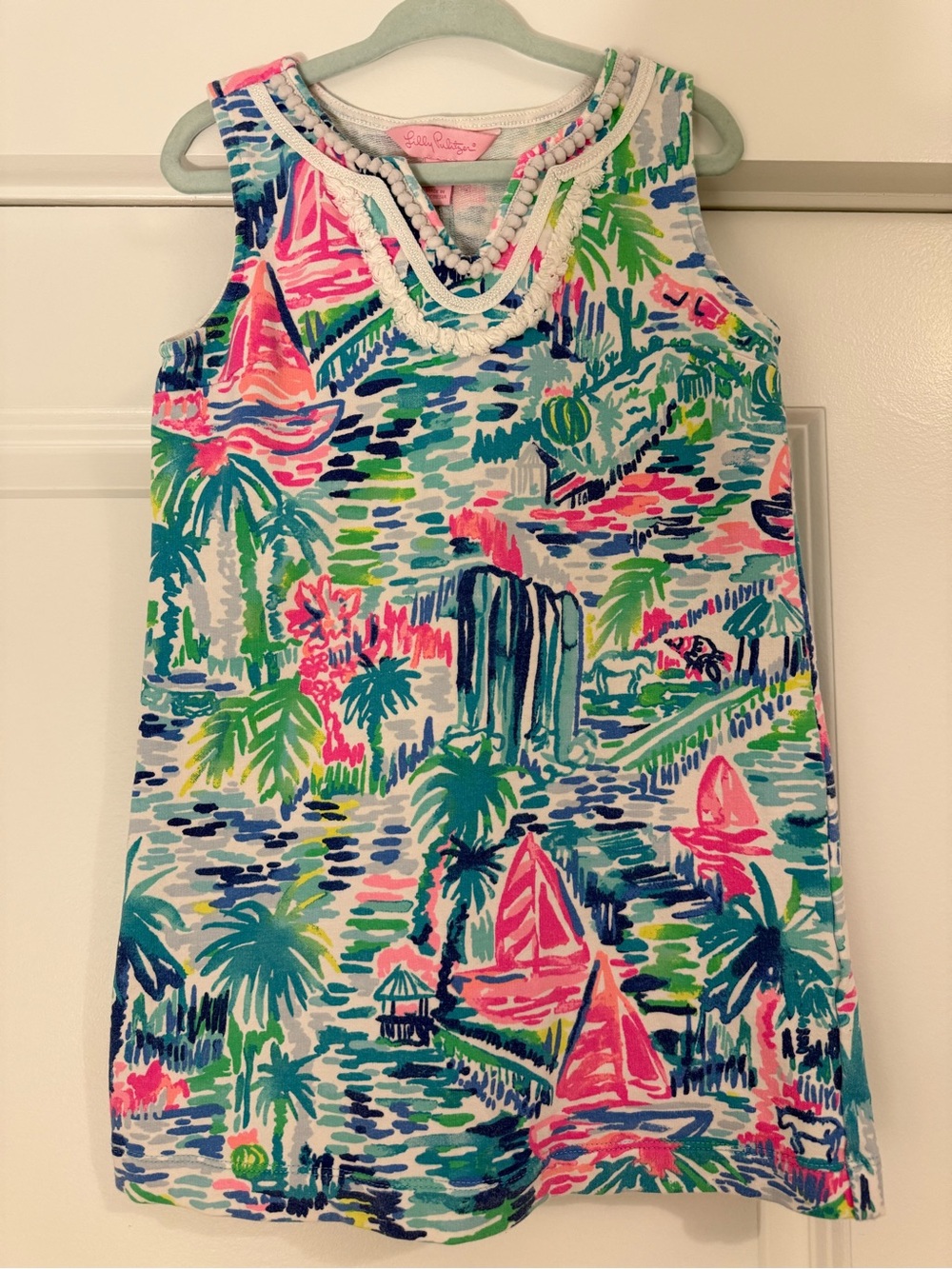 Lilly Pulitzer Girls Harper Shift Dress Salt in the Air Small 4-5 Green Pink